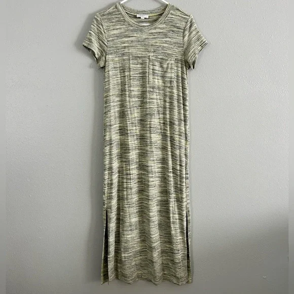 LOFT | Dresses | Loft Outlet Knit Maxi Dress Womens S Short Sleeve  Heathered Green Straight Slits | Poshmark